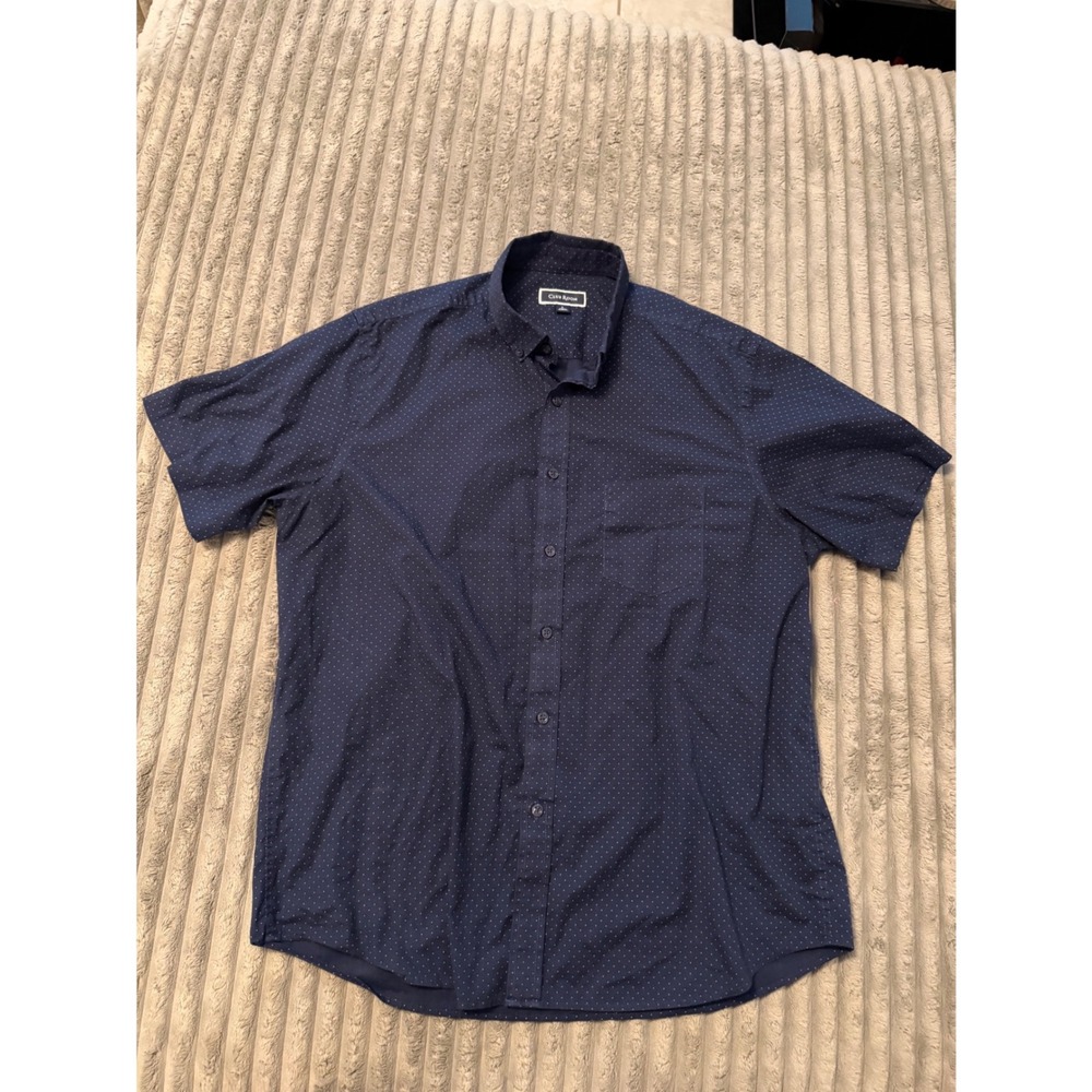 Club Room Mens Navy Blue Polka Dot Short Sleeve Button Down Shirt Large